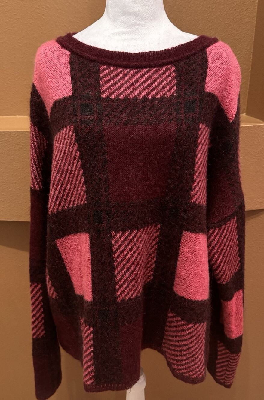 ISCHIKO by OSKA Purple Plaid Pullover Sweater Mohair Blend 3 US L/XL